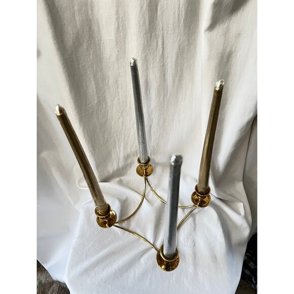 Vintage minimalist  brass 4 candle quartet candle holder dining table home decor - Picture 6 of 11